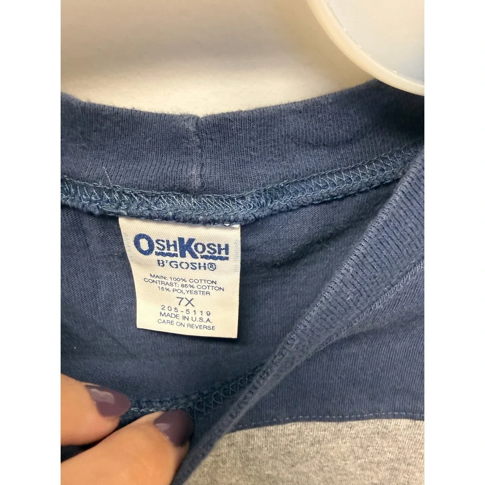 Vintage OshKosh B'Gosh Boys Navy Gray Colorblock Soccer T-Shirt Size 7X USA Made